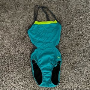Turquoise Speedo Women's Solid Colorblock Thin Strap Endurance Lite Swimsuit